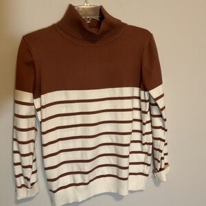 Brown and White Striped Turtleneck Sweater